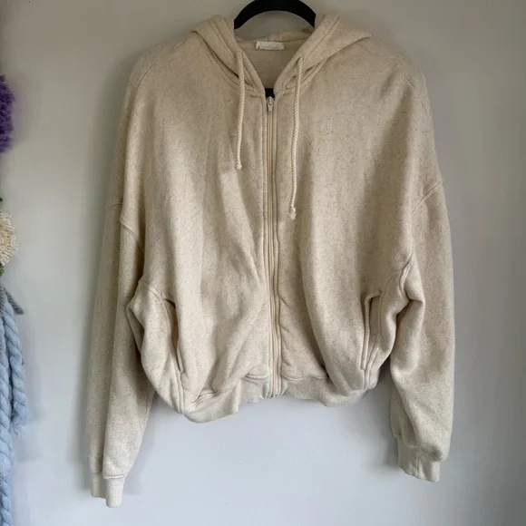 American Vintage Itonay Hoodie Cream Zip-Up Hoodie XS/S Cotton and Linen Jacket - Picture 4 of 13